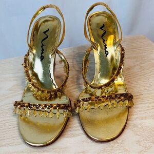 Nina Gold Embellished Slingback Sandal-Size 6